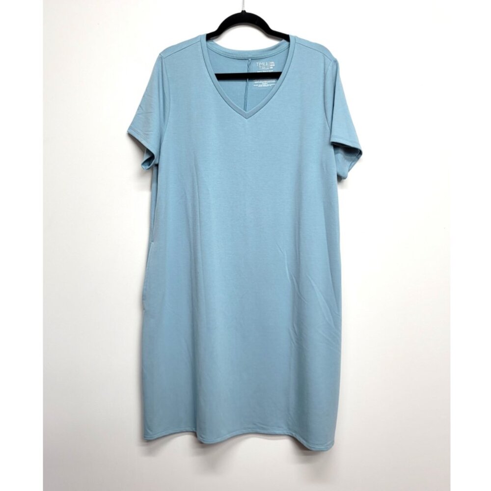 Light Blue Short Sleeve V-Neck Dress w/ Pockets XXL